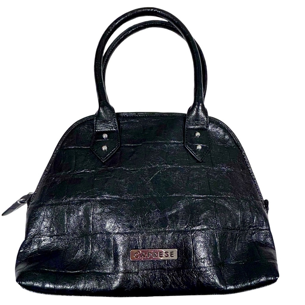 Caprese Martha Satchel small. Black croc-embossed vegan leather.